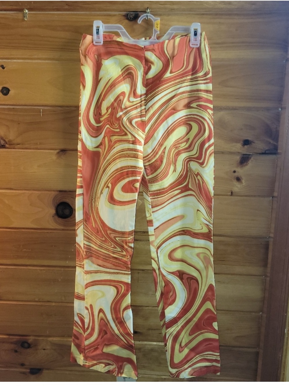 Hosbjerg swirl Print High-Rise Flared Pants in Orange & Cream